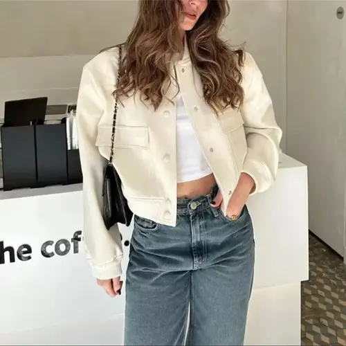 Imagen 1 del producto Chaqueta de un solo pecho a la moda para mujer, abrigo de bolsillo de manga larga para otoño y primavera, ropa informal suelta Vintage para mujer, informal elegante 2025