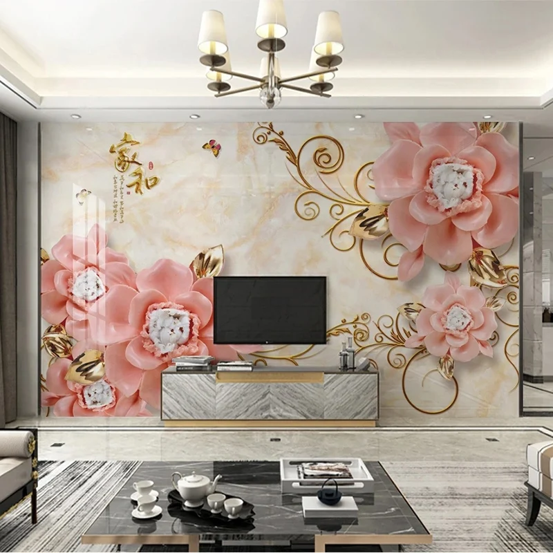 Custom Photo Wallpaper 3D Marble Embossed Fashion Flower Mural Living Room TV Background Wall Home Decor Papel De Parede Sala 3D