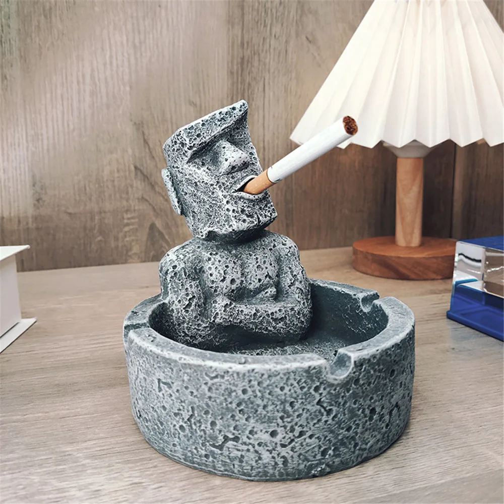 

Creative Easter Island Moai Stone Cement Ashtray Fashion Office Hotel Home Desktop Ornaments Smoking Accessories for Men Gifts