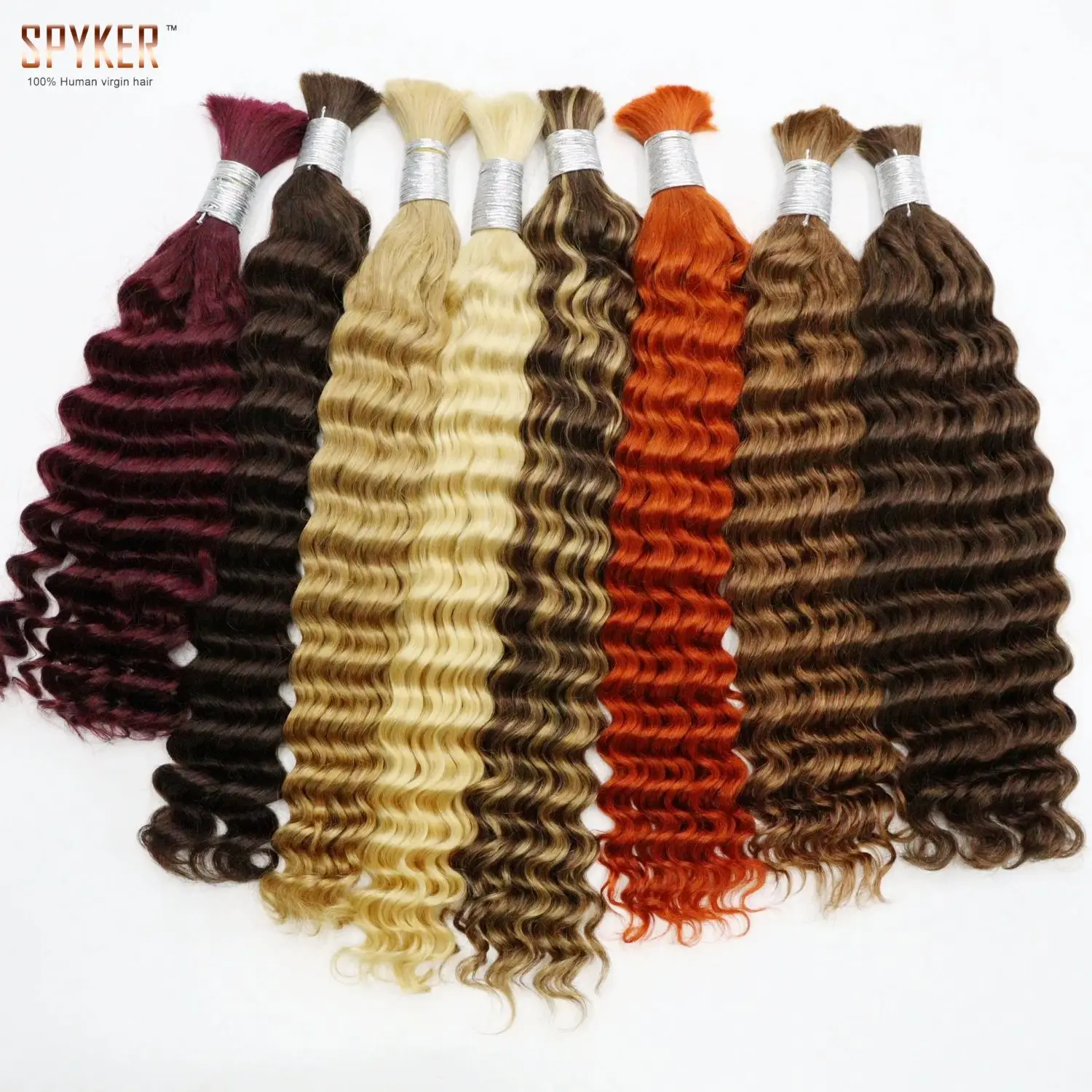 

Bulk Human Hair Deep Wave For Braiding Deep Curly No Weft Brazilian Virgin Hair Extensions 100 Grams Colored Grey/Ginger/Brown