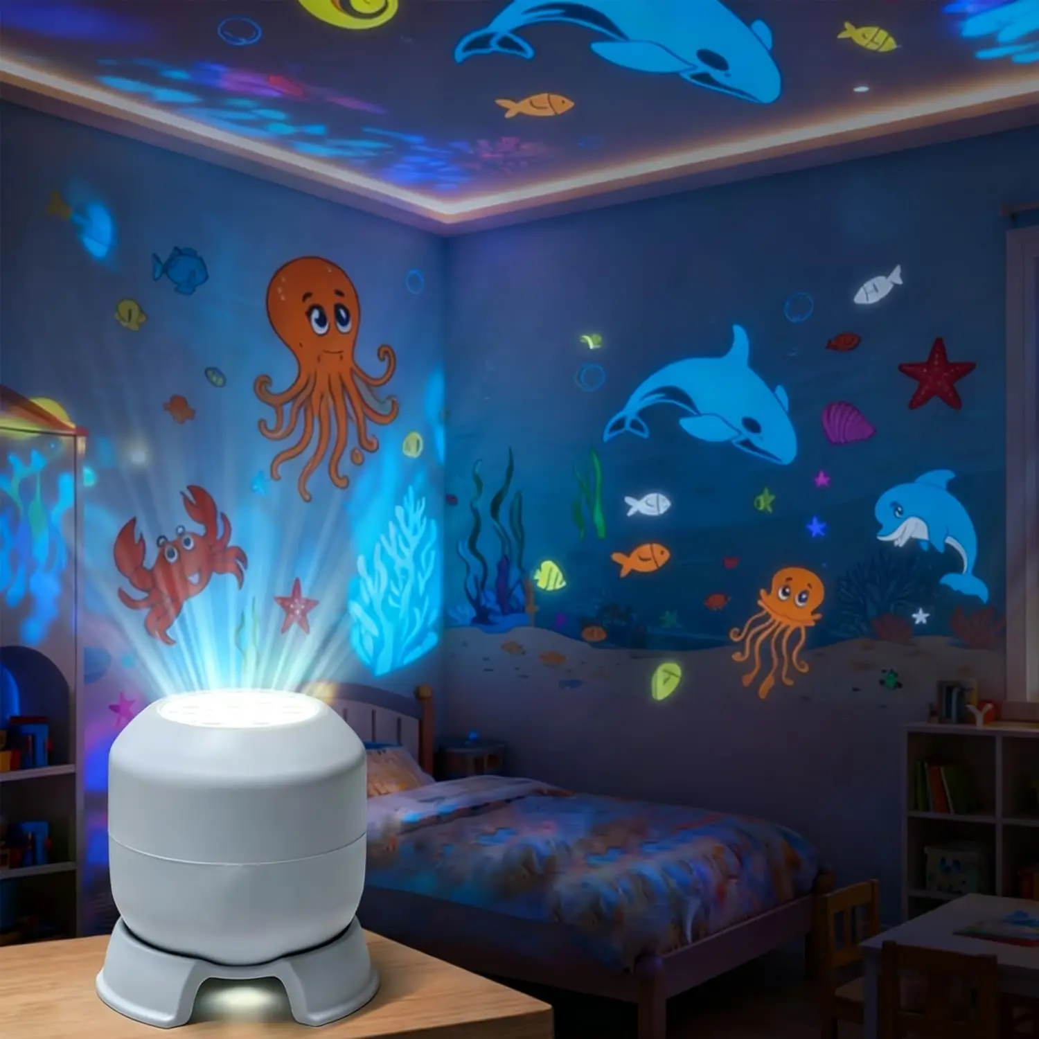 Ocean Projector Light 22 Patterns Rotating LED Night Light Underwater Projector for Kids Bedroom Ceiling Wall Sleep Ambient Deco