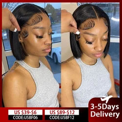 13x4 13x6 HD Bone Straight Lace Frontal Human Hair Brazilian Short Bob Wig For Women 200% Density Straight Lace Front Bob Wigs