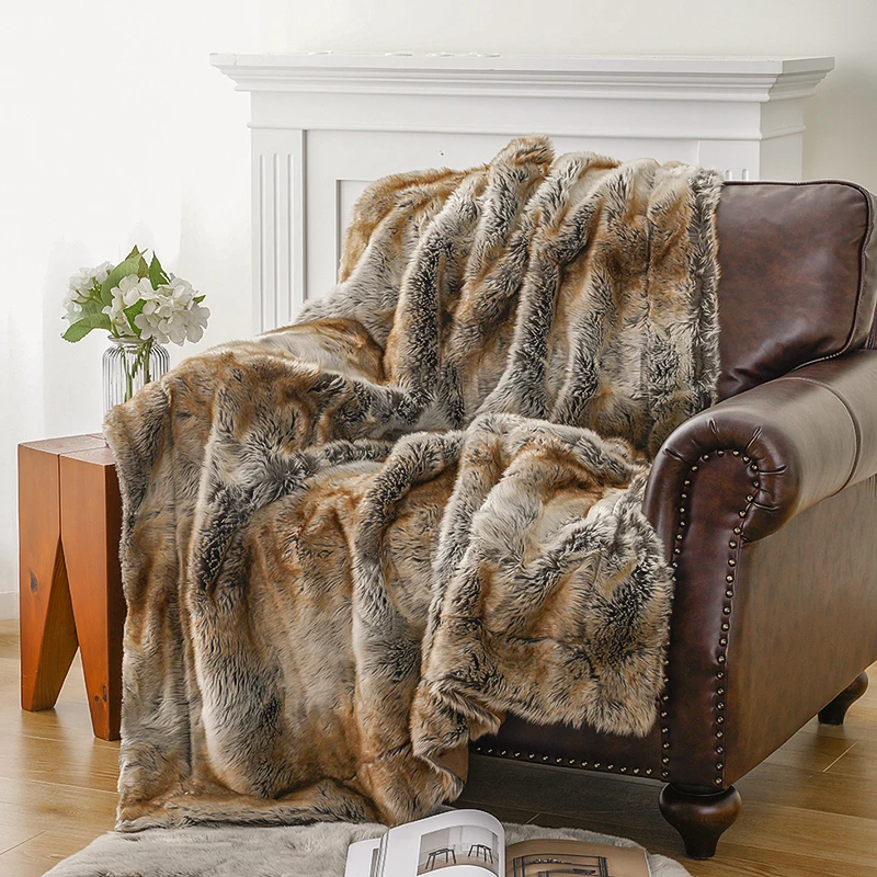 Nordic imitation fur rug sofa blanket bed tail blanket blanket light luxury extra thick blanket blanket brown