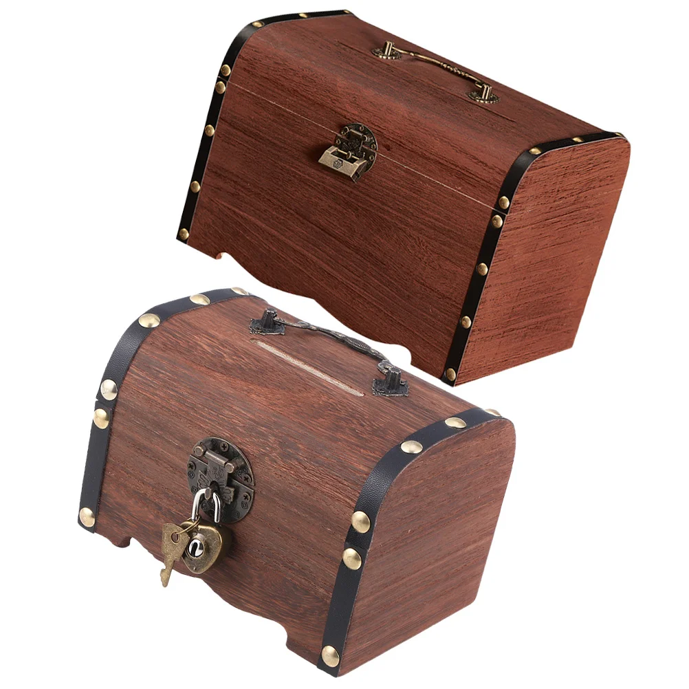 2個入り レトロ木製貯金箱 ヴィンテージ宝箱 鍵付き コインバンク 子供 大人用 ジュエリー収納 ギフトアイデア