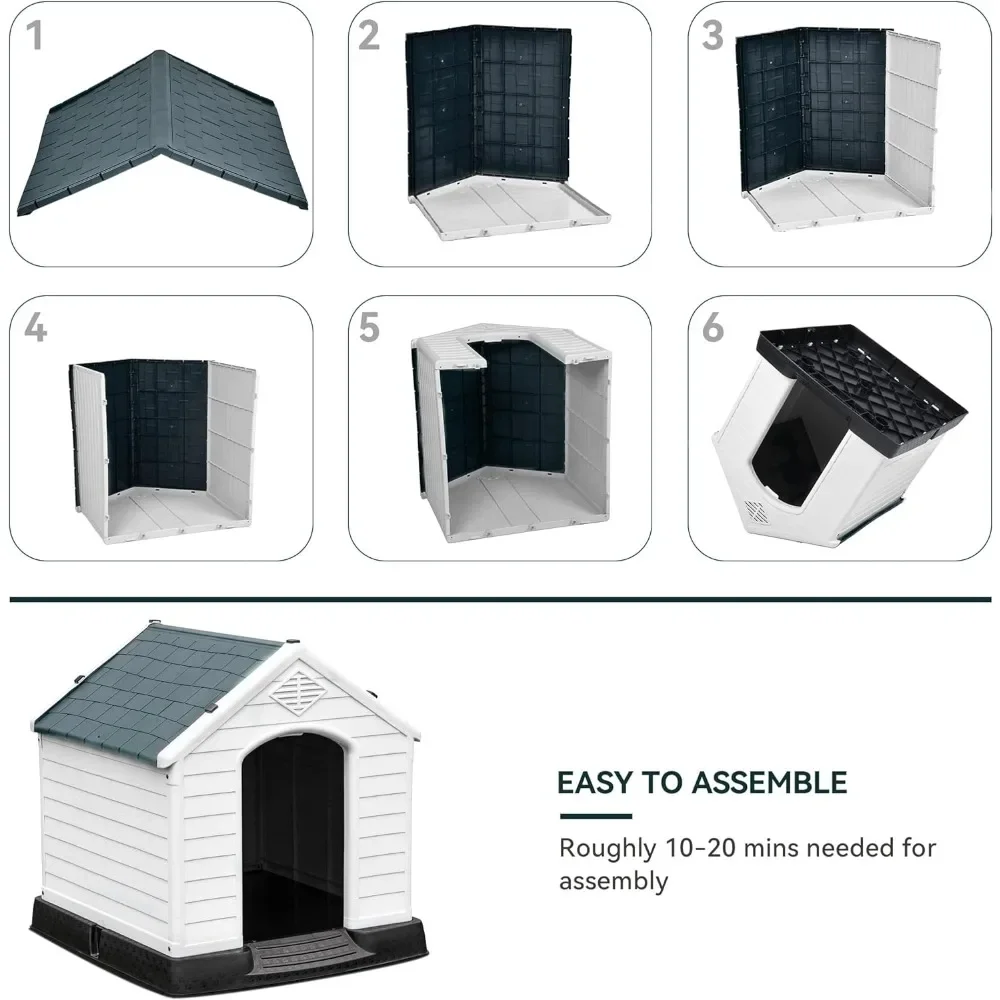 Kennels, 34.5\'\' Large Plastic Dog House Outdoor Indoor Doghouse Puppy Shelter Water Resistant Easy Assembly Sturdy Dog Kennels