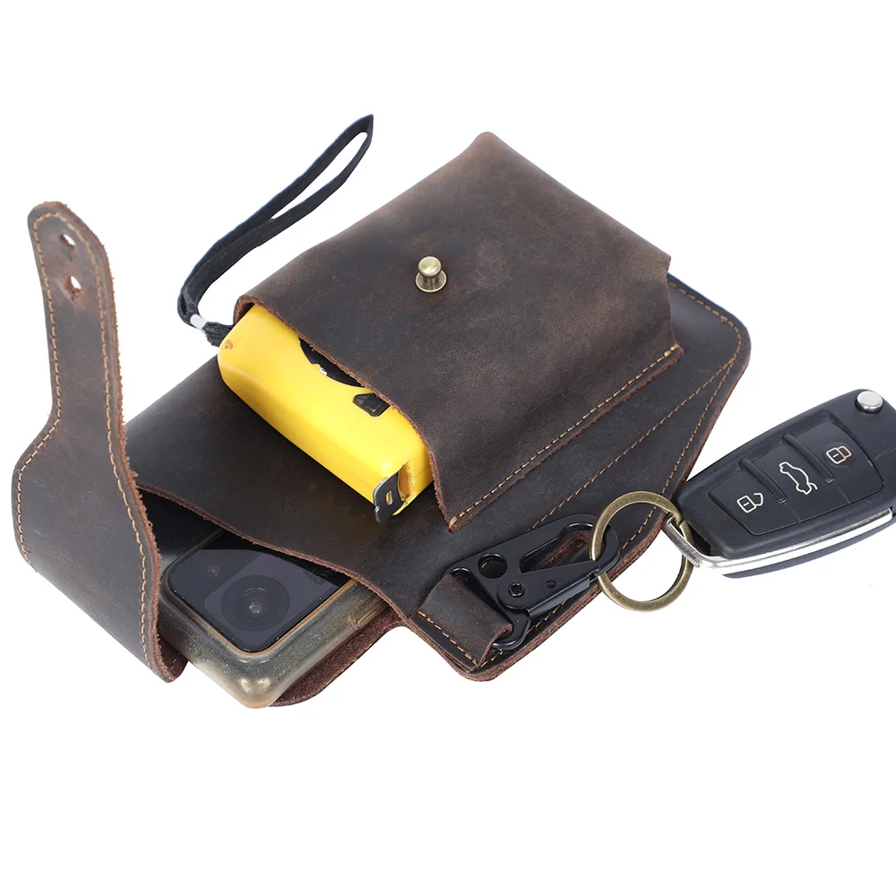 S.WORKER Vintage Herren-Gürteltasche aus Vollnarbenleder, Echtleder-Freizeitgürteltasche für Handy und Schlüssel. – Detail 10