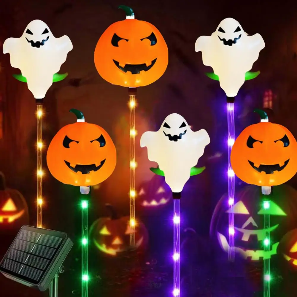 Lampu Taman tenaga surya dekorasi hantu Halloween lampu jalur labu berubah warna tenaga surya 6 buah Ip65 tahan air luar ruangan