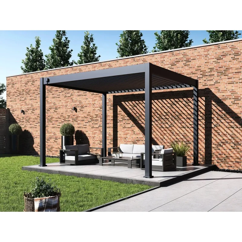 Small Metal Pergola Outdoor Gazebo Sides Compact Aluminum Structure Adjustable Louver Roof LED Lighting Garden Patio Balcony