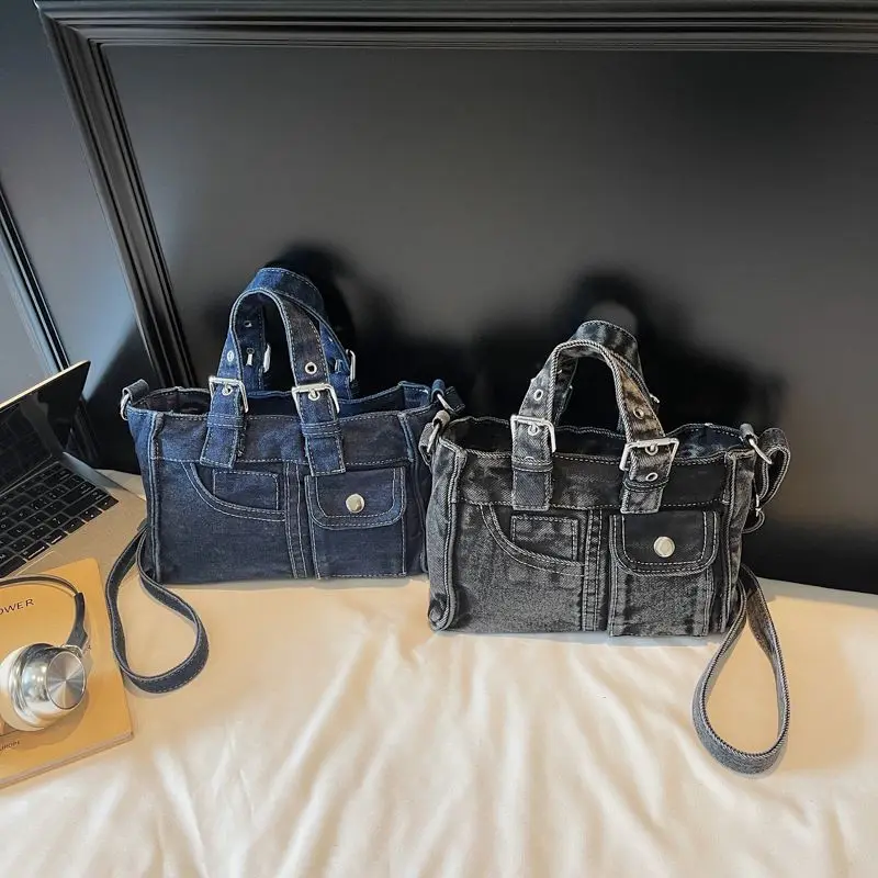 Women's New Trend Fashion Denim Handbag Designer Luxury Motorcycle Style Bag Vintage Women Shoulder Bags