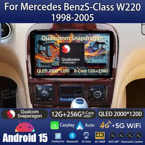 Android 15 Radio samochodowe dla Mercedes Benz S-Class W220 1998-2005 Bezprzewodowe CarPlay Auto GPS RDSMultimedia Stereo Nawigacja BT DSP