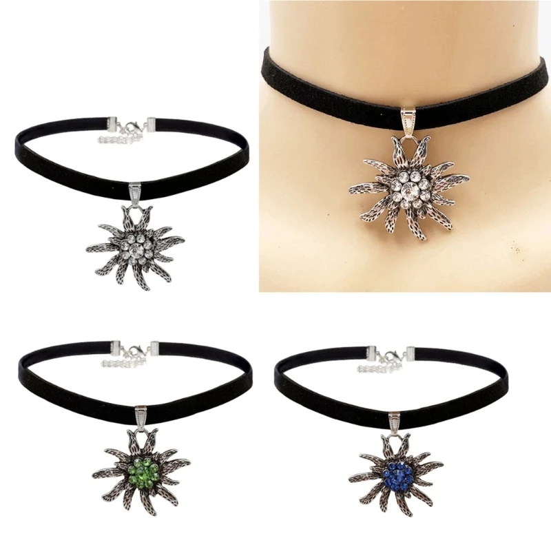 Fashion Vintage Austrian Edelweiss Flower Pendant Necklace Women Oktoberfest Traditional Dirndl Costume German Jewelry Wholesale