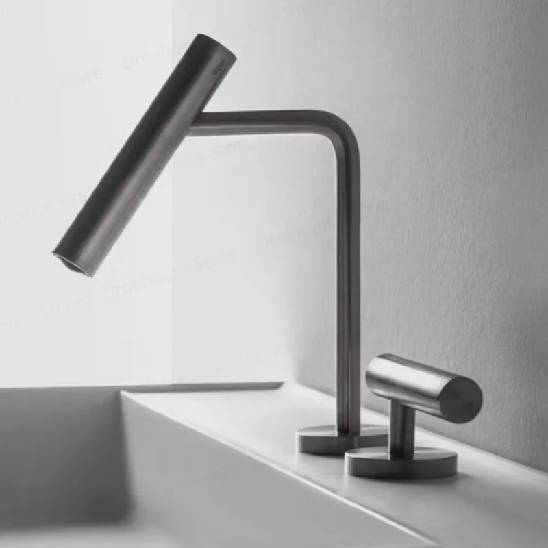 

Modern Simplicity Faucet Brushed Nickel Split Washbasin Hot and Cold Water Fauce 304 Stainless Steel Gun Gray Faucet