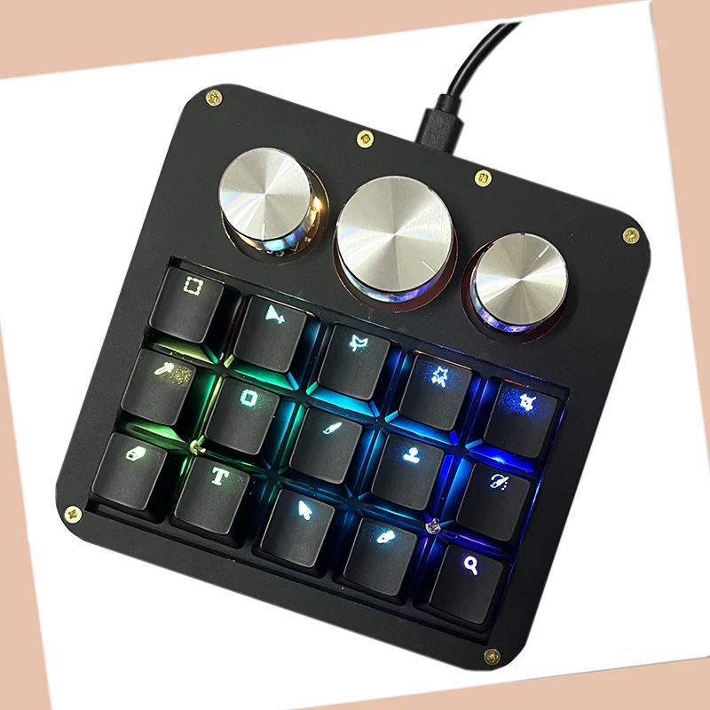 Macro Encodes Keyboard 15 Keys Photoshop Functions Programmable Knob Mechanical Keypad VIA Programming QMK Designer Keyboard