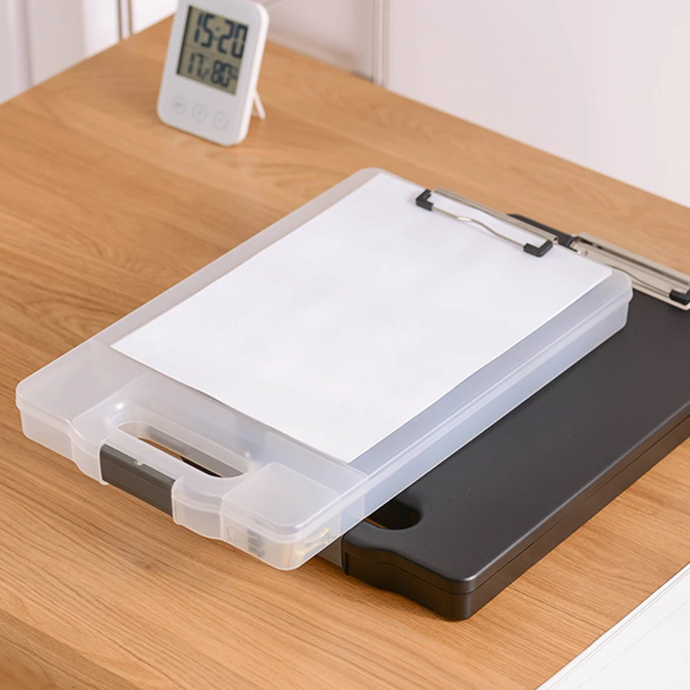 1pc Portable File Organizer Transparent Large Capacity Writing Pad Storage Box A4 Papers Openable Clipboard Case Pen Slot Wall