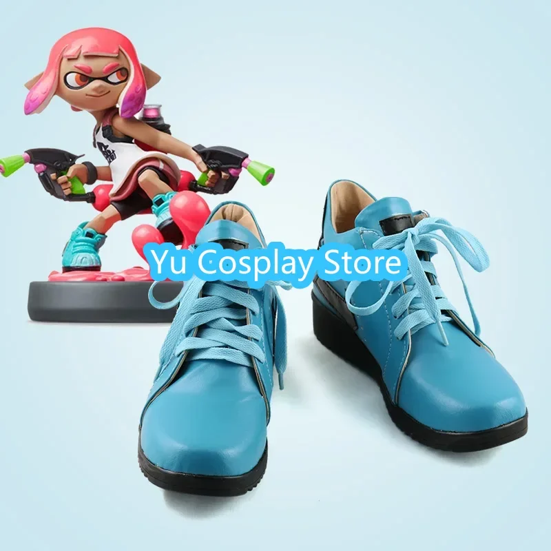 Inkling Girl Neon Pink Cosplay Shoes Anime Cosplay Prop PU Leather Shoes Halloween Carnival Boots Custom Made