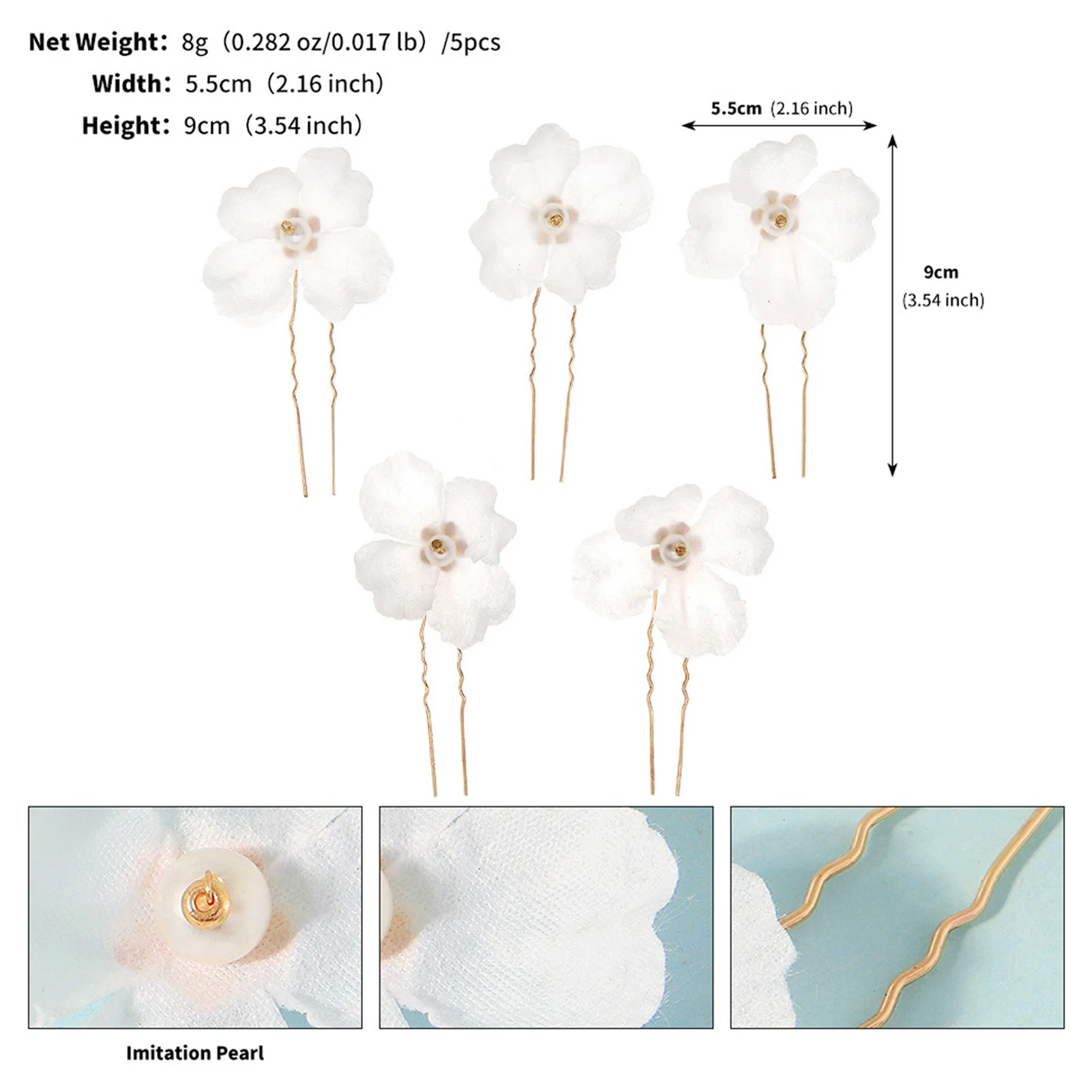 أزياء النسيج الأزهار دبابيس الشعر مجموعة رائعة اللؤلؤ مقاطع الشعر العروس خوذة مجوهرات الزفاف اليومية حزب إكسسوارات الشعر #6