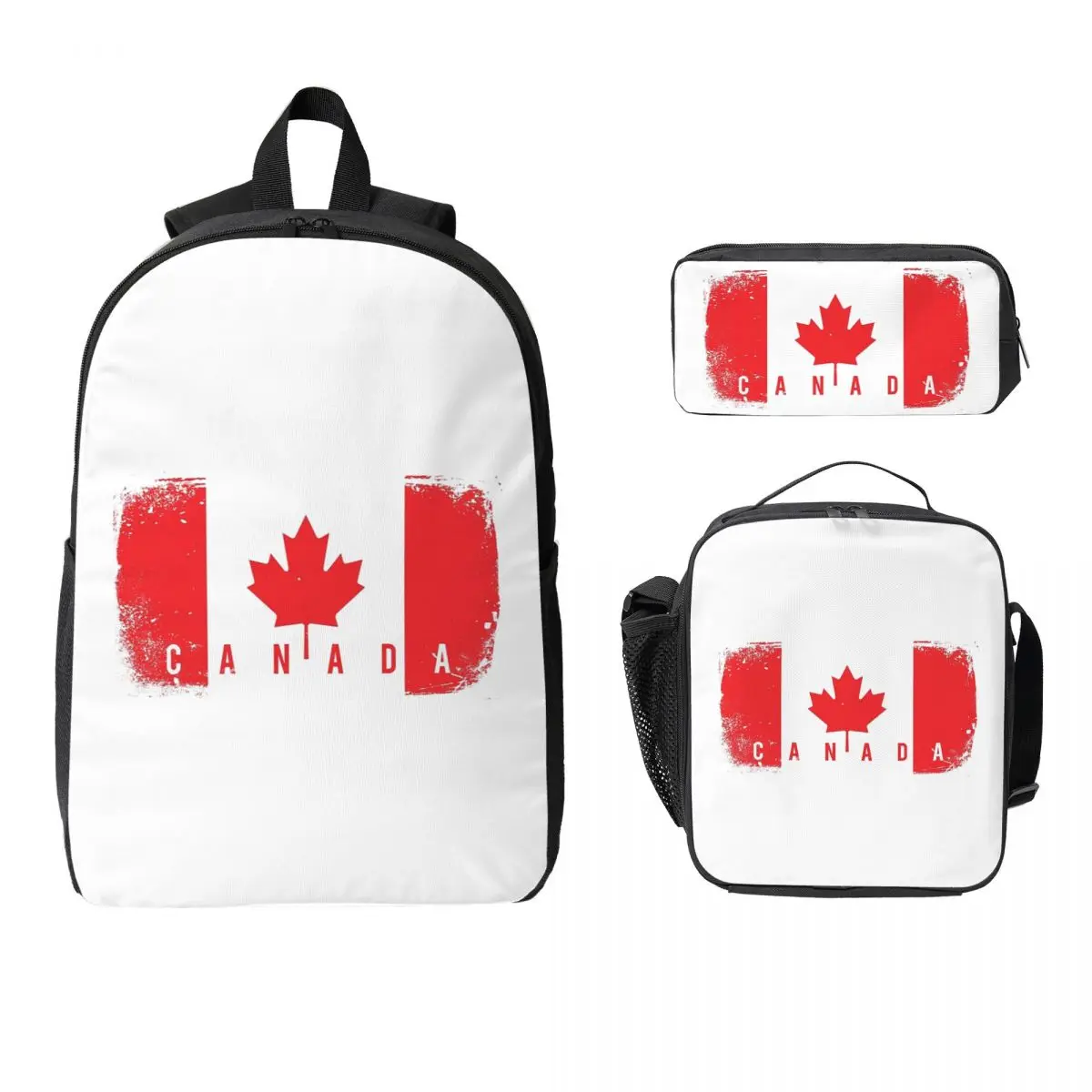 

Canada Flag Backpack Boys Girls BookBag School Bag Laptop Shoulder Bags 3ps Insulated Lunch Bag Pencil Case