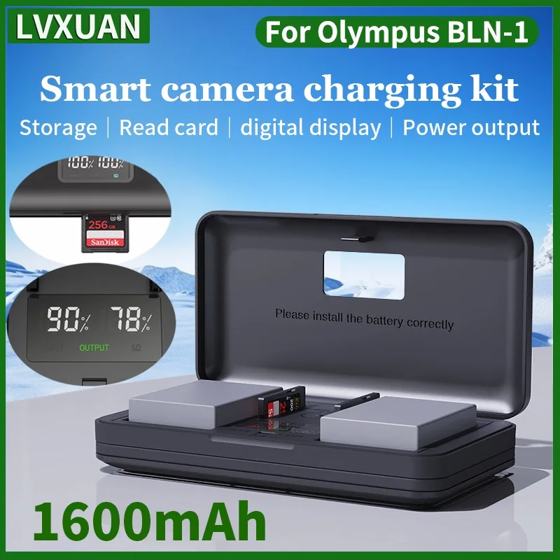 

LVXUAN BLN-1 Battery and USB Charger for Olympus EM1 EM5 EP5 EM5 M2 Pen-F E-M5 Mark II cameras. With card reading function