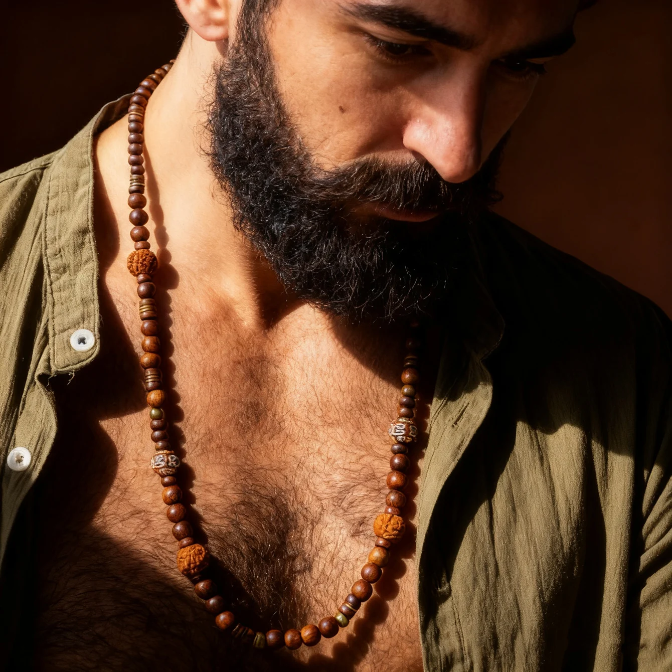 

Men's Layered Beaded Bracelets Long Chain Walnut Wood Hip Hop Retro Bohemian Stackable Beads Necklaces for Protection Jewelry