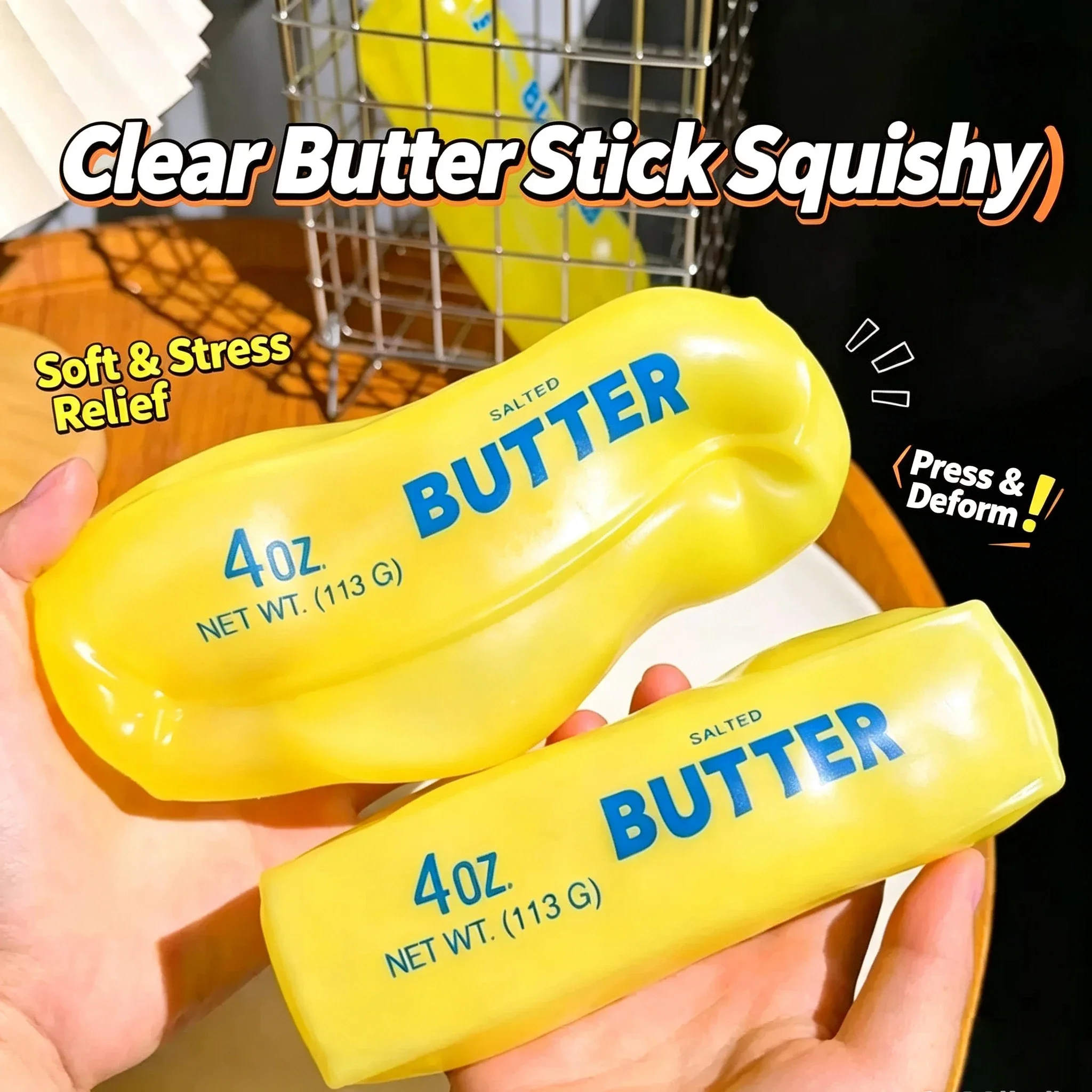 Hot Moldable Butter Stick Squishy Toy Vaseline Filled Stress Relief Butter Cheese Bar Squeeze Fidget Toy Decompression Vent Toy