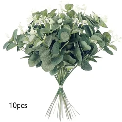 10pcs Eucalyptus Leaves Bunch Branch Artificial Plastic Plants Leaves Green Stems Wedding Faux Fake Flowers Cake DIY Decor