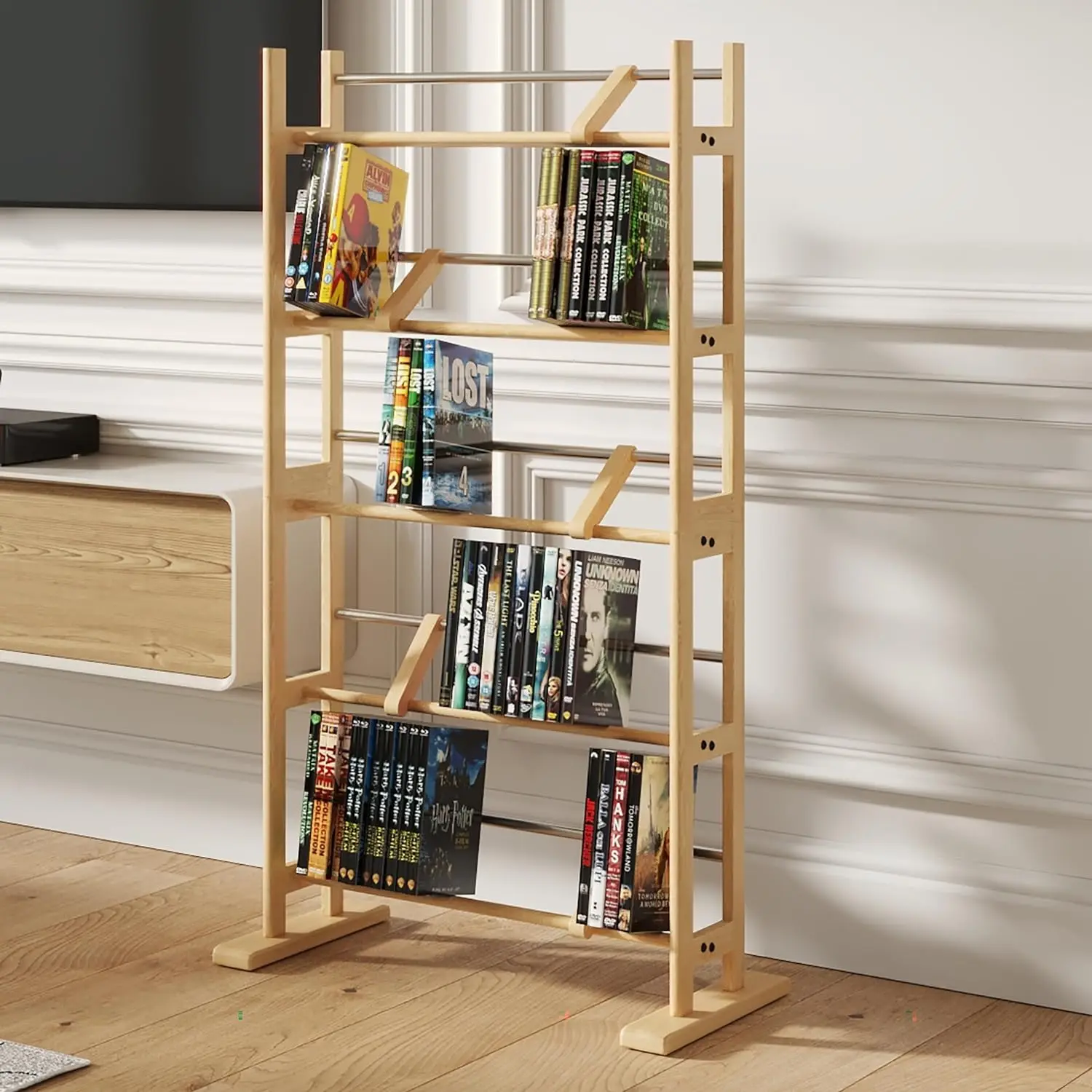 

Element Media Storage Rack (UPDATED)- Holds Up to 230 CDs or 150 DVDs, Contemporary Wood & Metal Design with Wide Feet