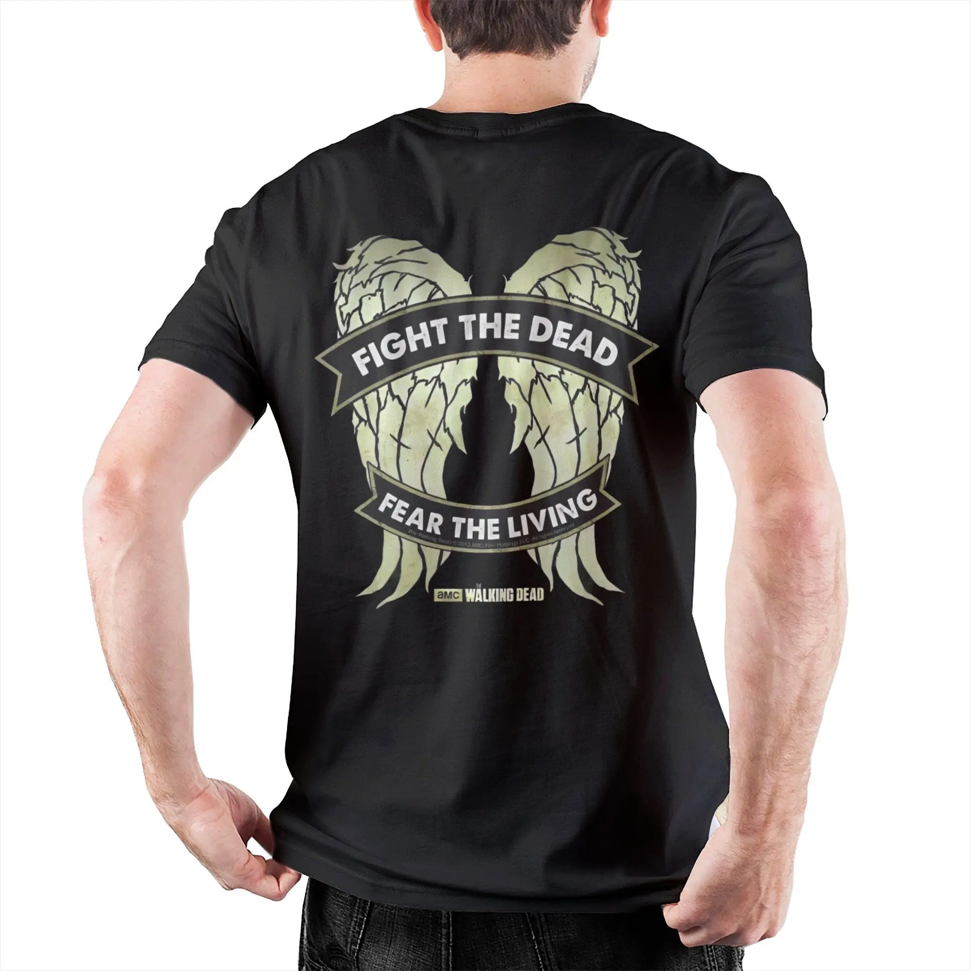 Novelty The Walking Dead Wings Tshirt Men Round Neck Short Sleeve Tops Shirts Daryl Dixon Cotton Summer Clothes