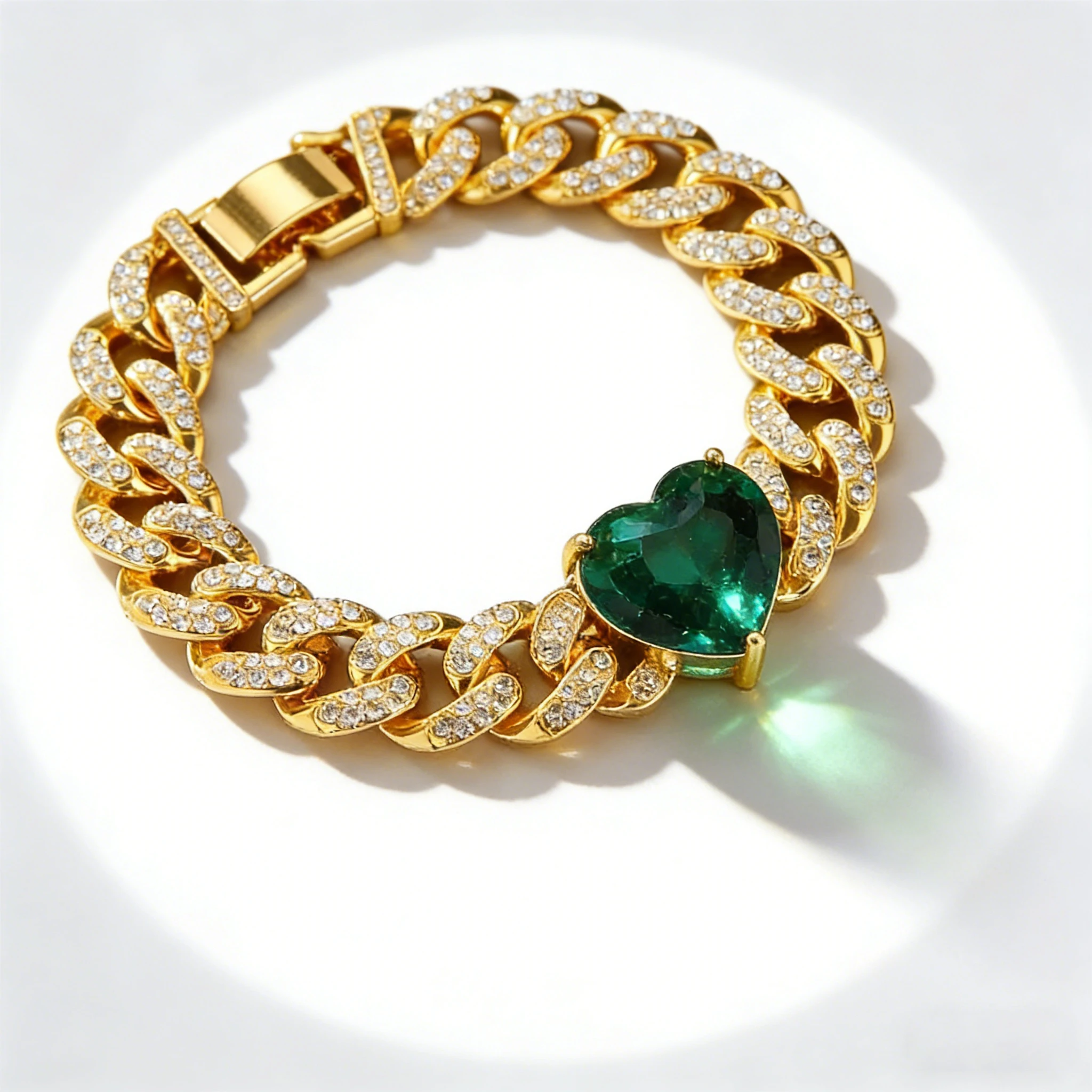 13mm Dog Cat Chain Big Green Heart Diamond Miami Cuban Link Walking Metal Collar Jewelry Accessories for Medium Big Pets