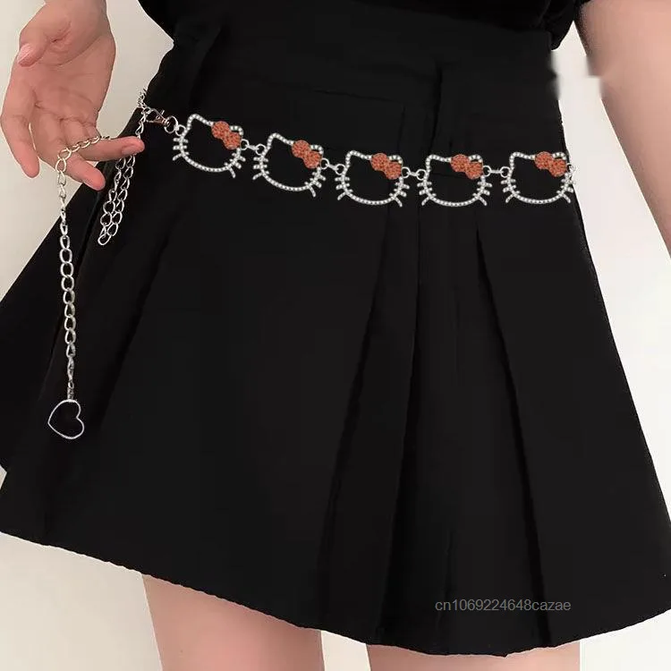 Sanrio Hello Kitty Cute Waist Chain Luxury Diamond Set Metal Chain Waist Belt Korean Version Y2K New Versatile Skirt Pants Waist