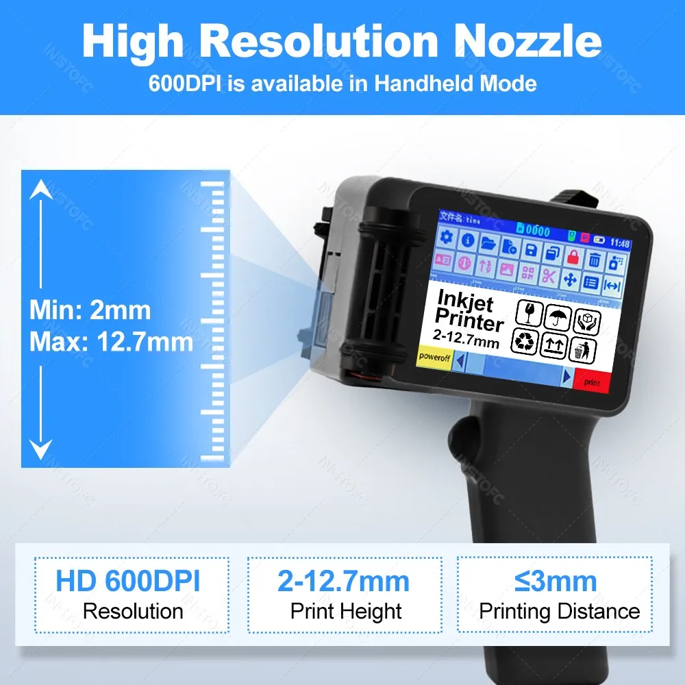  Mini Portable Inkjet Printer 2-12.7mm Height Printing for Plastic Wood Fabric Text Label Batch Number Logo Date Coding Machine