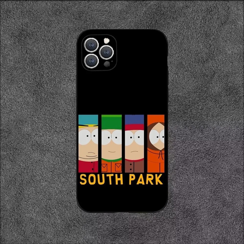 Cartoon S-South P-Park  Phone Case For iPhone 15,14,13,12,11,Plus,Pro Max,XS,X,XR,SE,Mini,8,7 Soft Silicone Black Cover