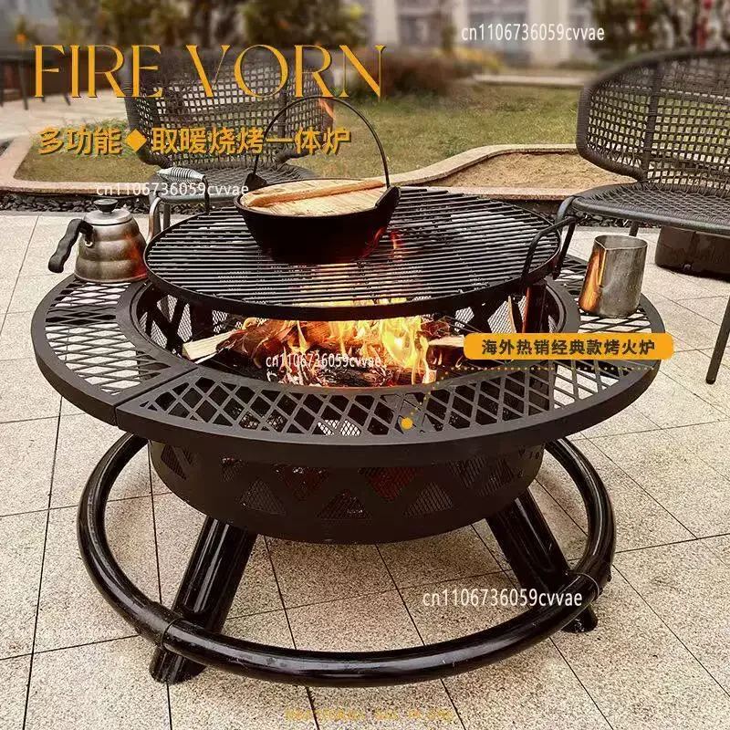 Outdoor Courtyard Barbecue Rack, Home Fire Pit, Stove Gathering for Tea Brewing, Firewood Charcoal Heating Stove