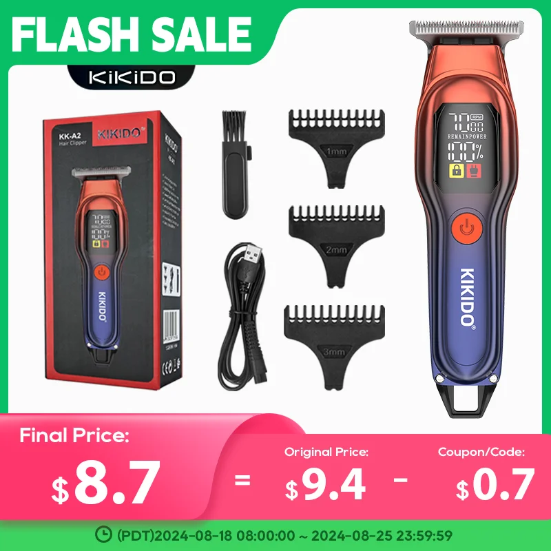 KIKIDO Professional Barber Trimmer Mens Hair Clipper LED Display Hair Cutting Machine for Men Rechargeable Hair Trimmer