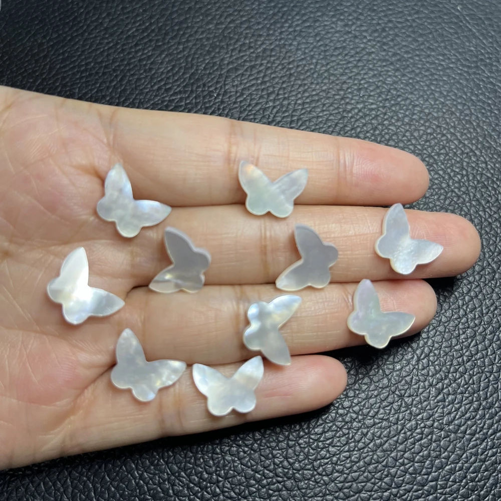 Double Flat Good Polished Natural White Mother of Pearl Shell Butterfly Shape Gemstone for Jewelry Pendant