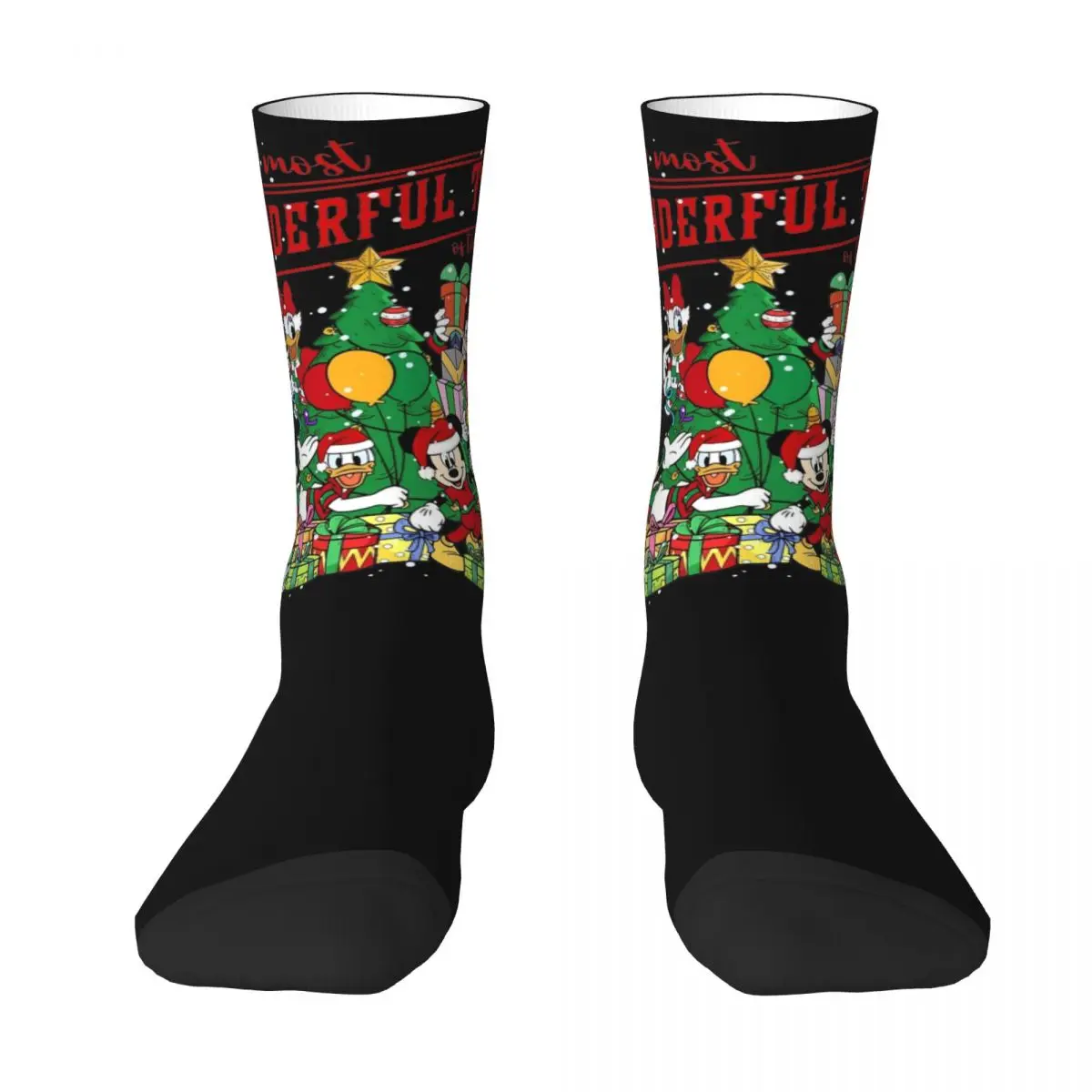 Couple Socks The Most Wonderful Time Merry Christmas Mickey Stockings Autumn Novelty MediumSocks Pattern Outdoor Non-Slip Socks