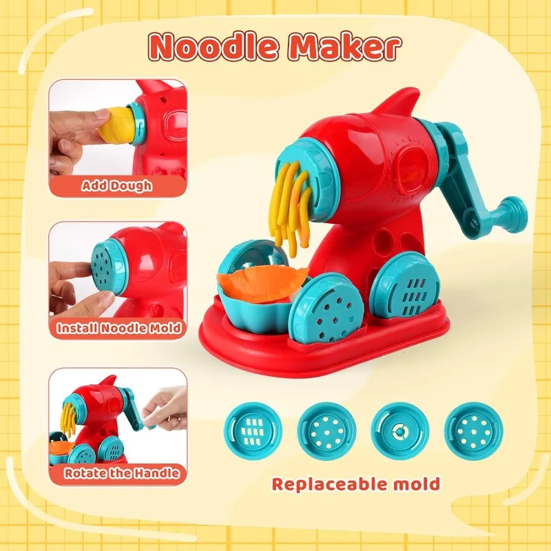 Zestaw do modelowania z kolorowej ciastoliny, zestaw do zabawy z kolorami, z urządzeniami do robienia makaronu i hamburgerów, zabawki do modelowania jedzenia dla chłopców i dziewczynek.