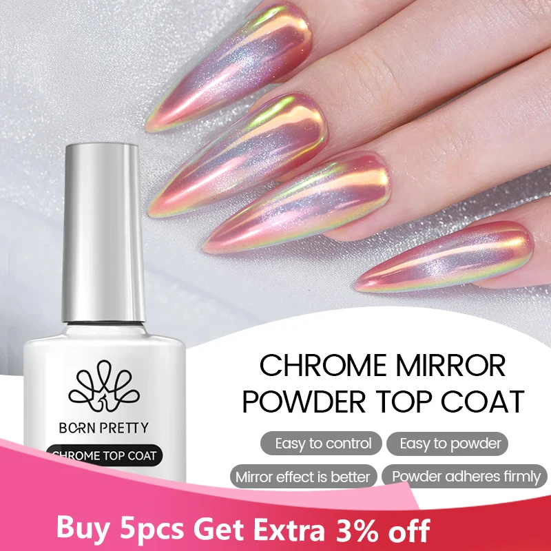 Born Pretty 10ml Magical Chrome Mirror Top Coat Soak Off Gel UV smalto per unghie Semi-permanente Gel funzionale in polvere glitterata in metallo