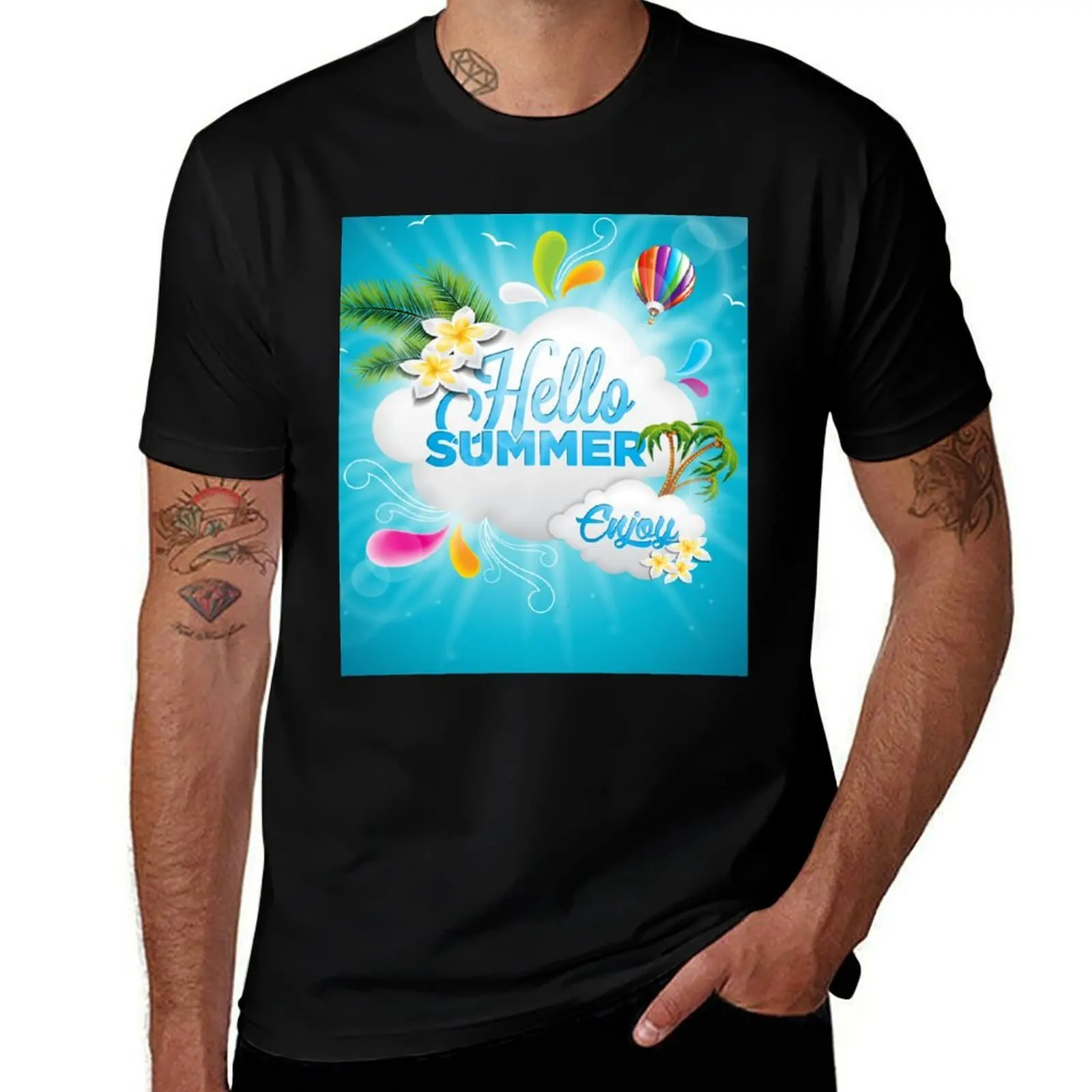 

Hello Summer In The Beach Enjoy Your Summer T-Shirt t shirts for man pack white man t shirts cotton t shirt man plain T-shirt
