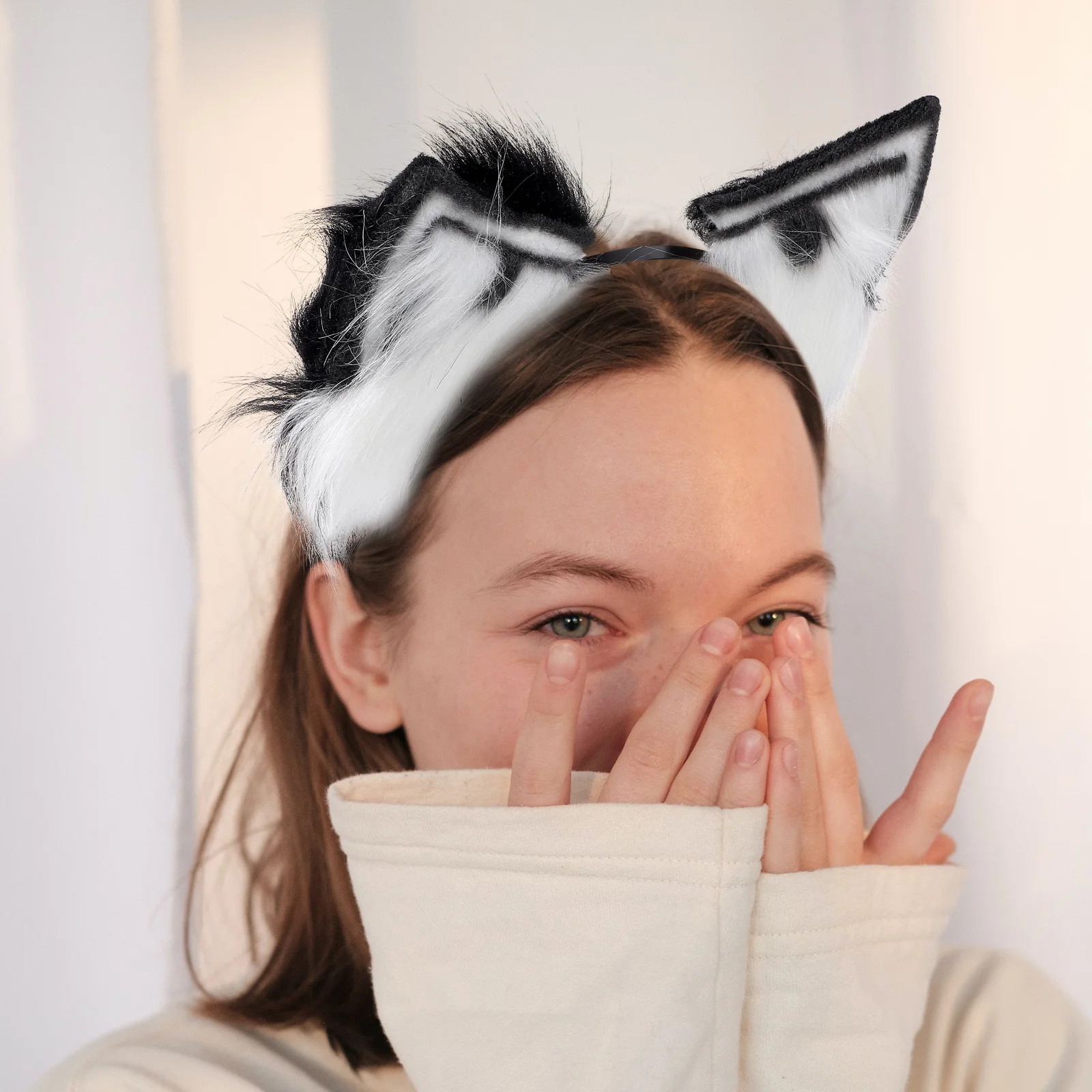 Animal Ear Headband Black White Hairband Plush Headdress Photo Props Hairy Fashionable Fabric Party