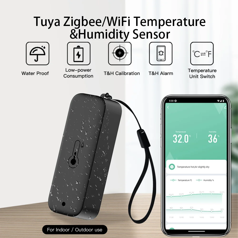 Tuya Smart مستشعر درجة الحرارة والرطوبة الخارجية، محطة الطقس Zigbee WiFi، IP65 مقاومة للماء تعمل مع مساعد Google