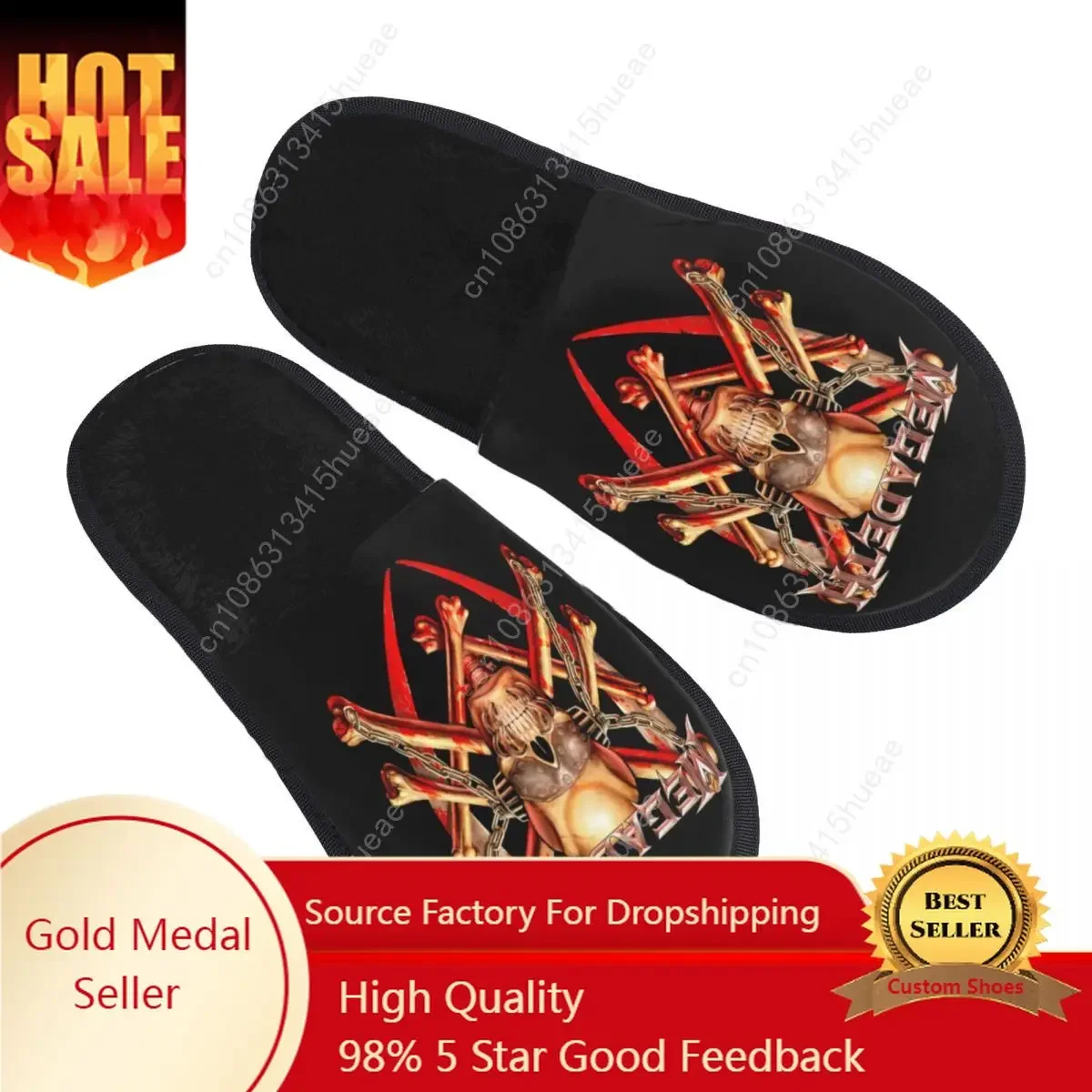 

Heavy Metal Rock Megadeths Skull Guest Slippers for Spa Women Custom Print House Slipper