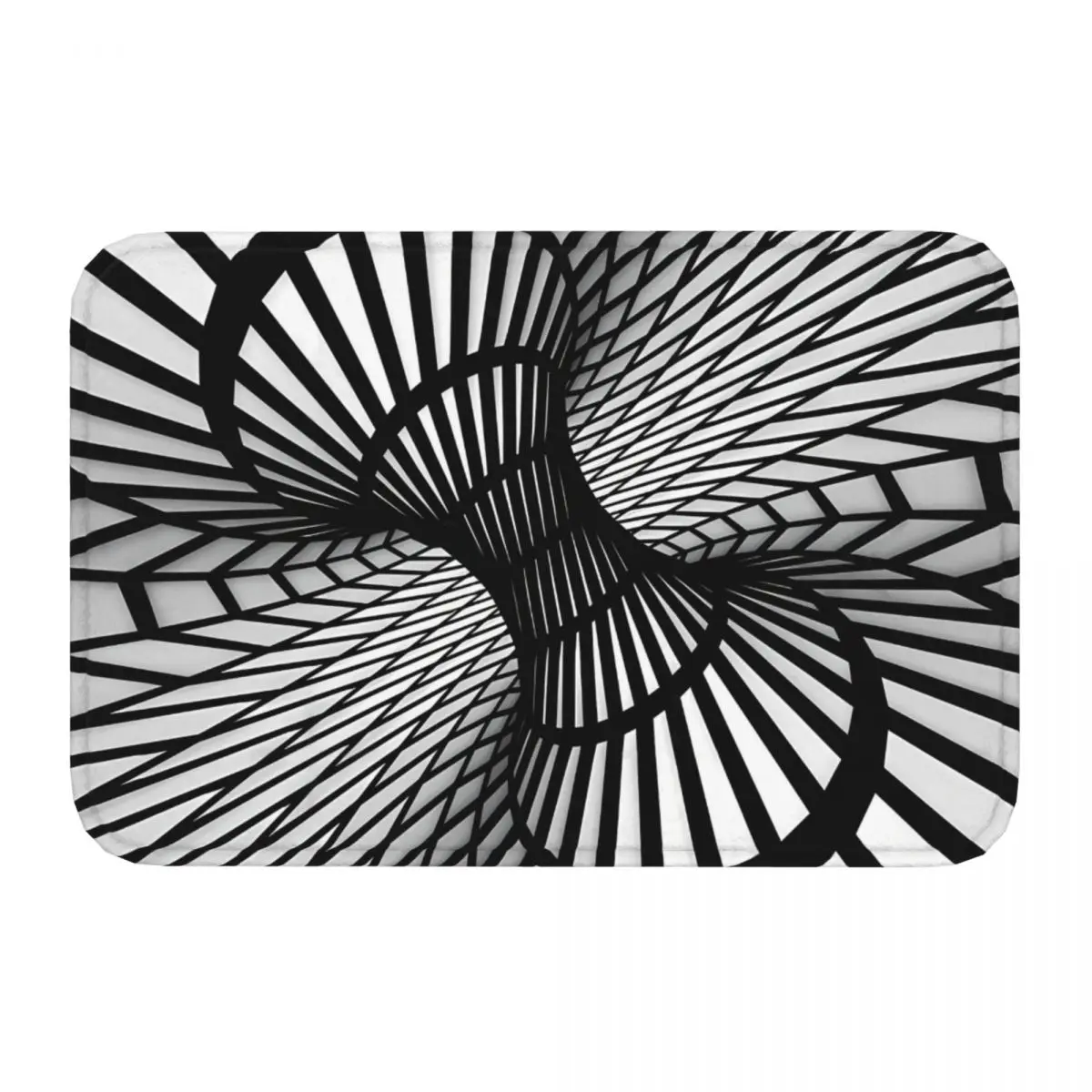 Op Art Black And White Wireframe Twisted Tilted Tunnel Optical Illusion Non-slip Doormat Carpet Bath Bedroom Mat Prayer Home