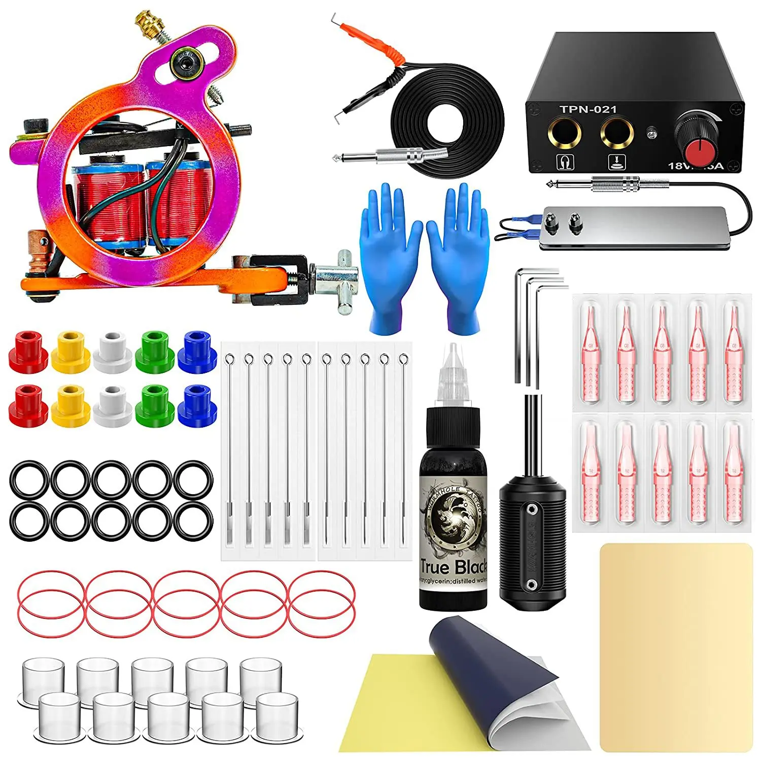 Tattoo machine set tattoo needle mouth color material mini power pedal double hook wire coil machine tattoo equipment set