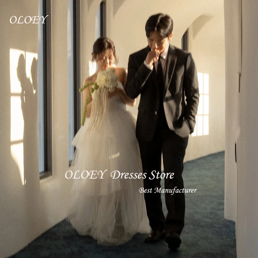 

OLOEY Simple Tulle Tiered Ruffles Classic Korea Wedding Dress A-Line Formal Dress Vestidos De Novia Customised Bride Gown