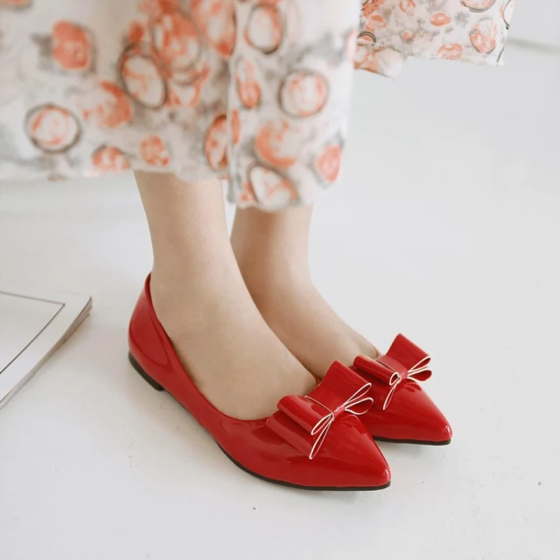 Fashion Loafer Shoes Woman Flats Spring Autumn Female Ballet Shoes Pointed Toe Solid Red Beige Casual Flat Shoes Large Size 48