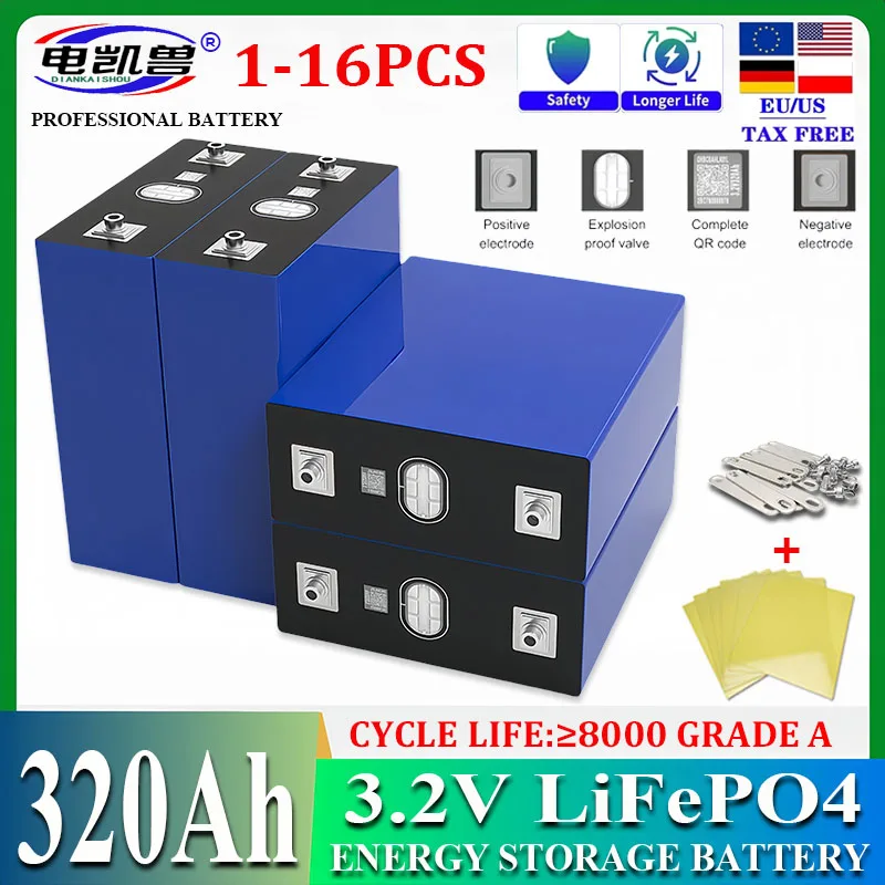 3.2V 320AH Lifepo4 Battery DIY 12V 24V 48V Rechargeable Lithium Iron Phosphate Cell For Golf Cart Boat new Grade A Duty Free