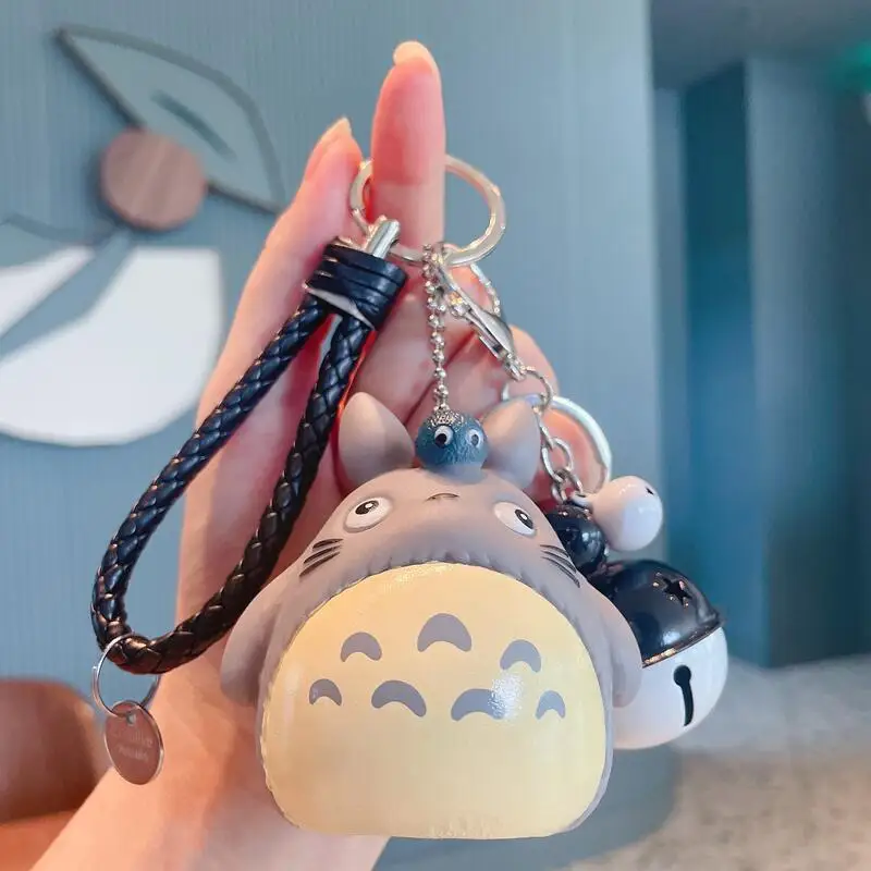 Cute Totoro Keychain Cartoon Figurine with Braided Wrist Strap & Bell, Bag & Car Pendant Accessory, Festive Gift for Couples view 2