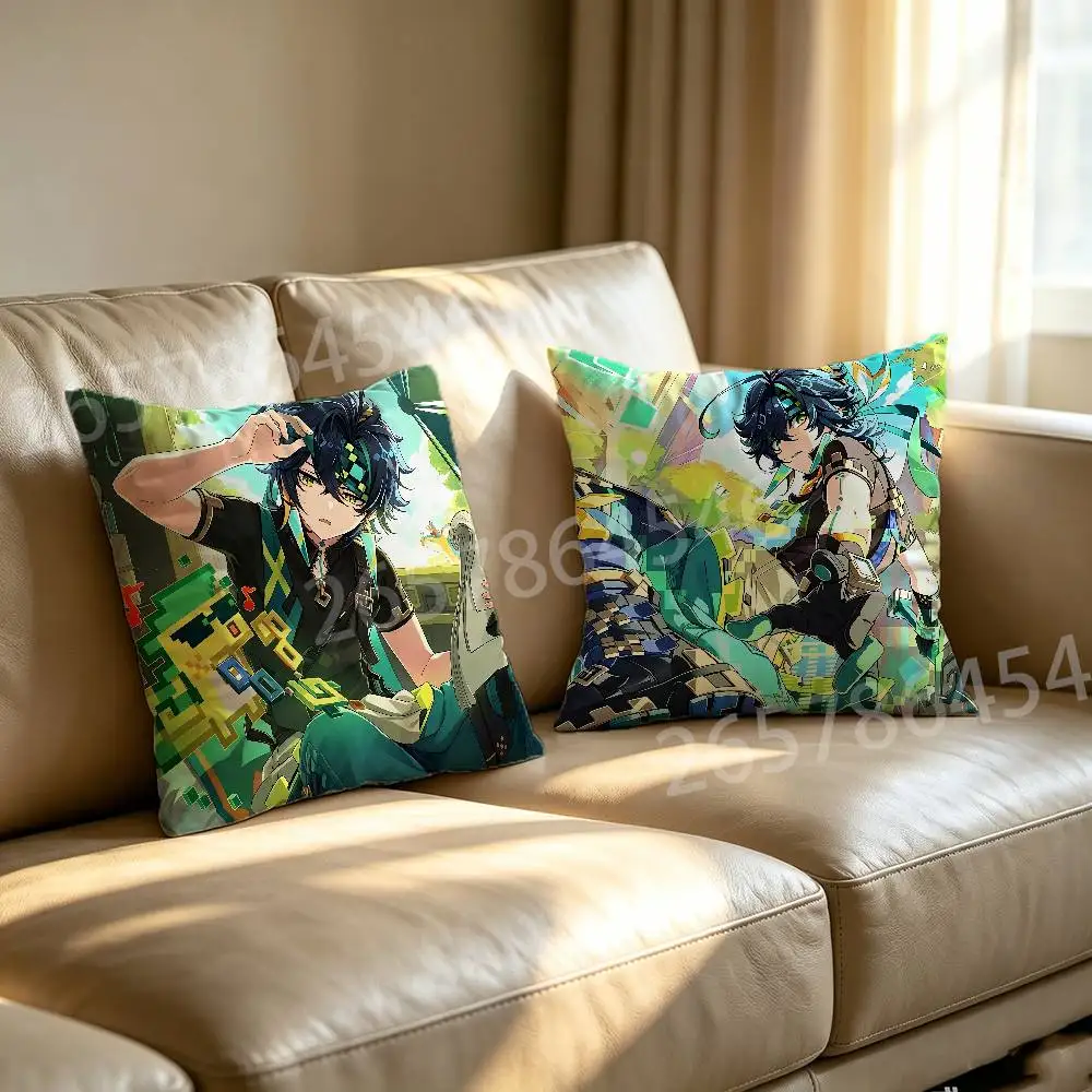 G-Genshin Impact K-Kinic Polyester Printed Pillow Cover Square 30 35 40 45 50 55 cm Soft for Sofa Bed Car Home Decor