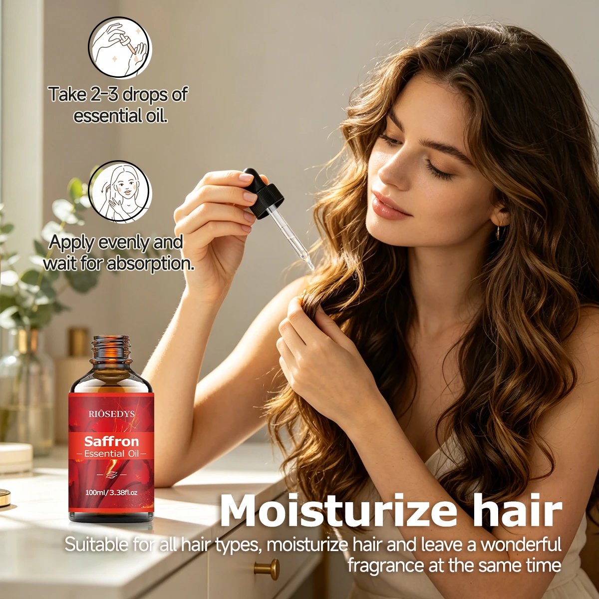 Saffron Essential Oil: 30ml / 60ml / 100ml. Suitable for skincare and massage. Nourishing formula, suitable for daily use.