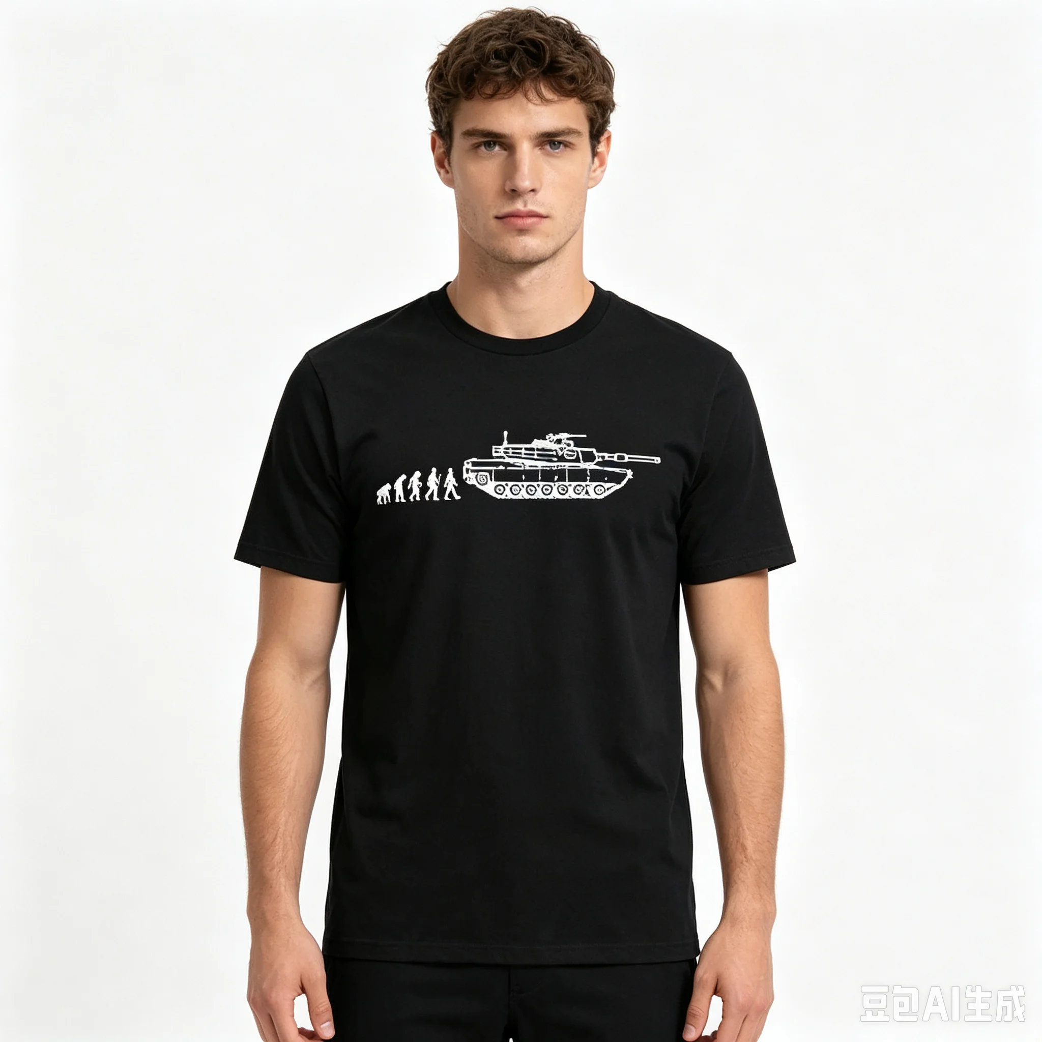 T-shirt pour homme en coton 100% avec imprimé "Cool Military Tank Evolution" et motif de véhicules militaires, décontracté pour tous les jours, à manches courtes.